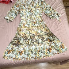 Fig and Flower Floral Nylon Fit & Flare Midi Dress Multicolor M 3/4 Sleeve Lined