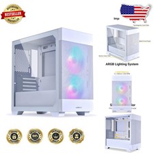 White Micro ATX PC Case, RGB Gaming Mid-Tower, Mesh Front, 2x140mm ARGB PWM Fans