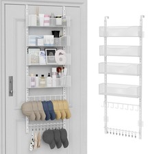 Over The Door Organizer Metal Hanging Hat Rack 4 Baskets 8 Hooks 10 Clips