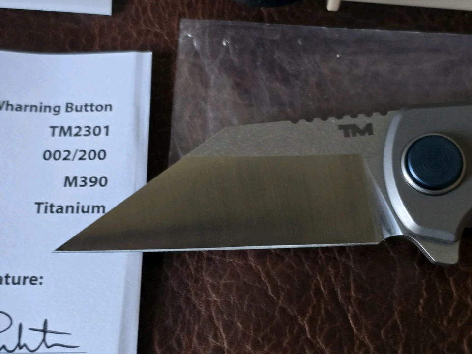 Terra Mundi Wharning Button Lock Knife Gray Titanium (3.1" Satin) M390 #002/200 - Image 4 of 4
