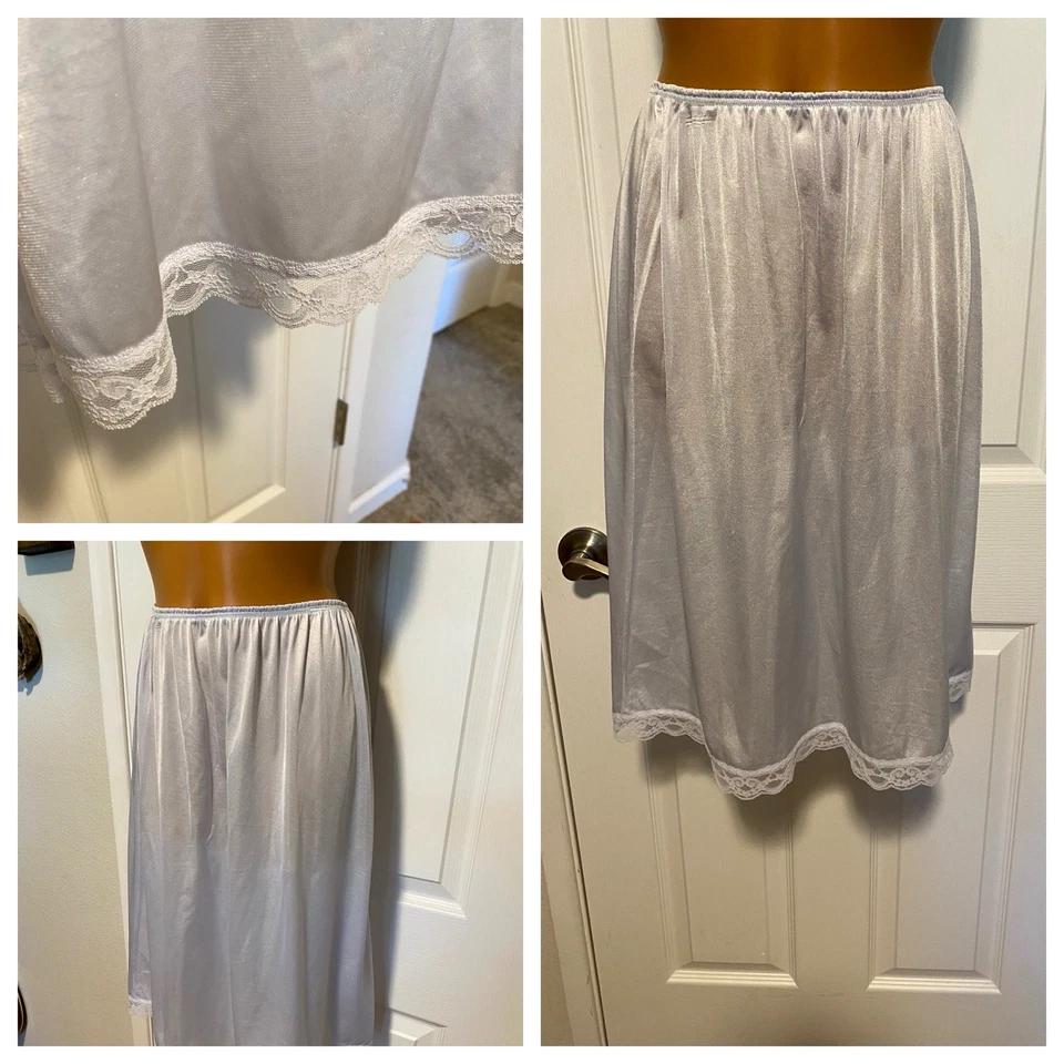 DE COLECCIÓN AÑOS 70 NAILON AZUL POLVO CON RIBETE DE ENCAJE MEDIO DESLIZAMIENTO TALLA S-M Foto 2 de 4