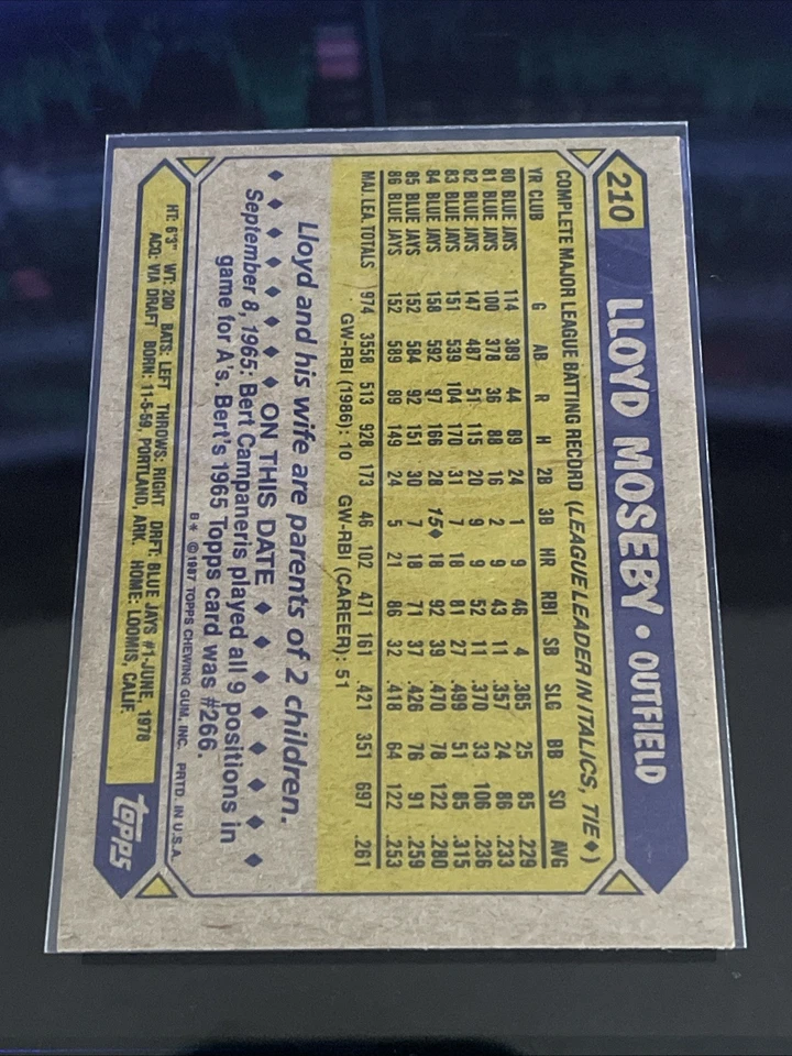 1987 Topps - Lloyd Moseby #210 Foto 2 de 2