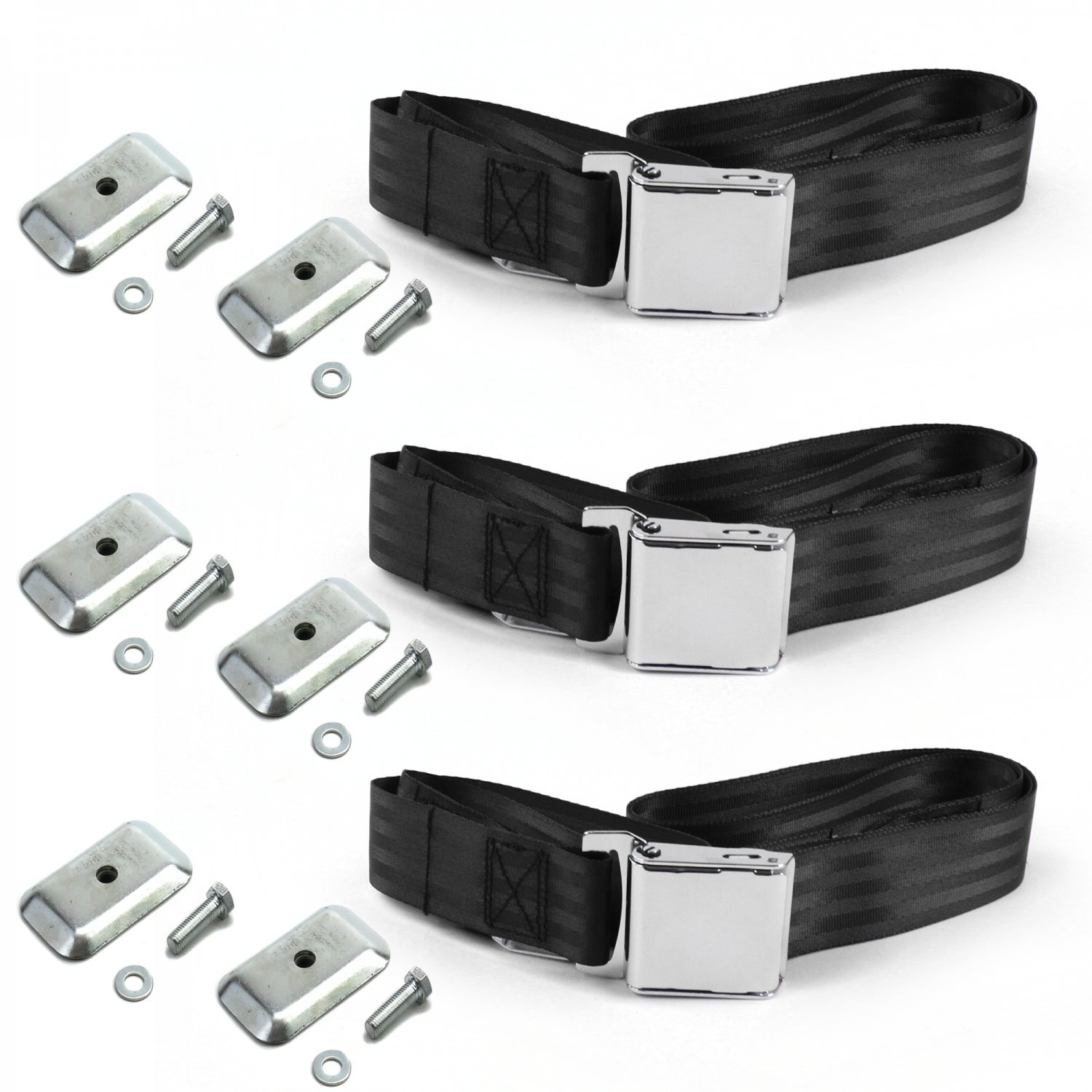Ford GT40 1964 - 1969 Airplane 2pt Black Lap Bench Seat Belt Kit w/ Bracketry - 