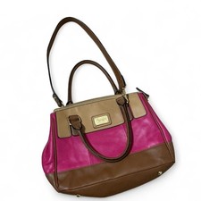 Tignanello Satchel Handbag Pink Brown Beige Colorblock Top Handle Shoulder Bag