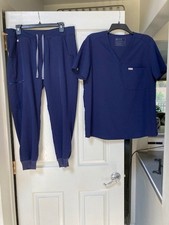 FIGS Women's Blue Scrub Top  Jogger Pants - Top size L  pants L Petite