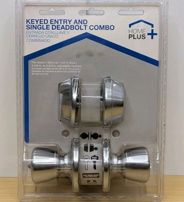 Home Plus Single Cylinder Deadbolt and Keyed Entry Door Knob Satin Chrome Finish