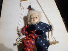 Vintage Marionette Porcelain Clown On Swing 12" Tall Clown