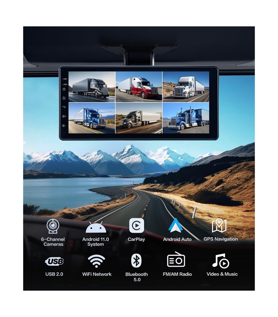 6 Channel Dash Cam System With 10.33" Touch Screen - Wireless CarPlay For RV/Truck/Trailer