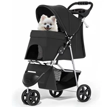 MoNiBloom Foldable Pet Stroller with Weather Cover, 3 Wheels Pet Strolling Cart