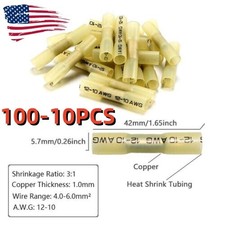 100pcs Gauge 12-10AWG Wire Heat Shrink Crimp Terminals Butt Connector Yellow US