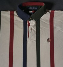 Vintage Tommy Hilfiger Shirt Mens XL Ivory Striped Crest Polo Preppy 90s