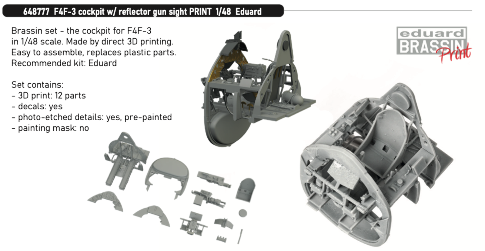 Eduard Brassin 648777 1:48 Grumman F4F-3 Wildcat cockpit with reflector gun sigh