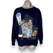 Vintage Basic Editions Navy Sweatshirt Floral Turtleneck Teddy Bear Women Small