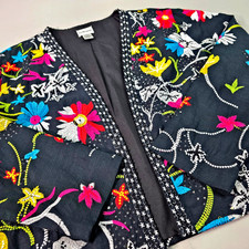 Chico s Womens Jacket Size 2 US 12/L Multicolor Embroidered Short Open Front