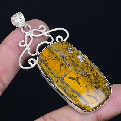 Redefined Bumble Bee Jasper Gemstone 925 Sterling Silver Pendant 2.72'' t805