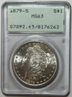 1879-S Silver Morgan Dollar Rattler PCGS MS63