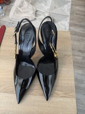 Versace Black Patent Leather Slingback Heels Gold Hardware Pointed Toe