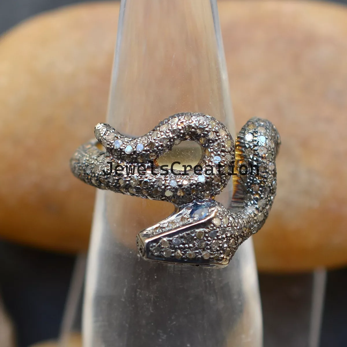 Pave Diamond Snake Ring Blue Eye Sapphire Snake Ring 925 Silver