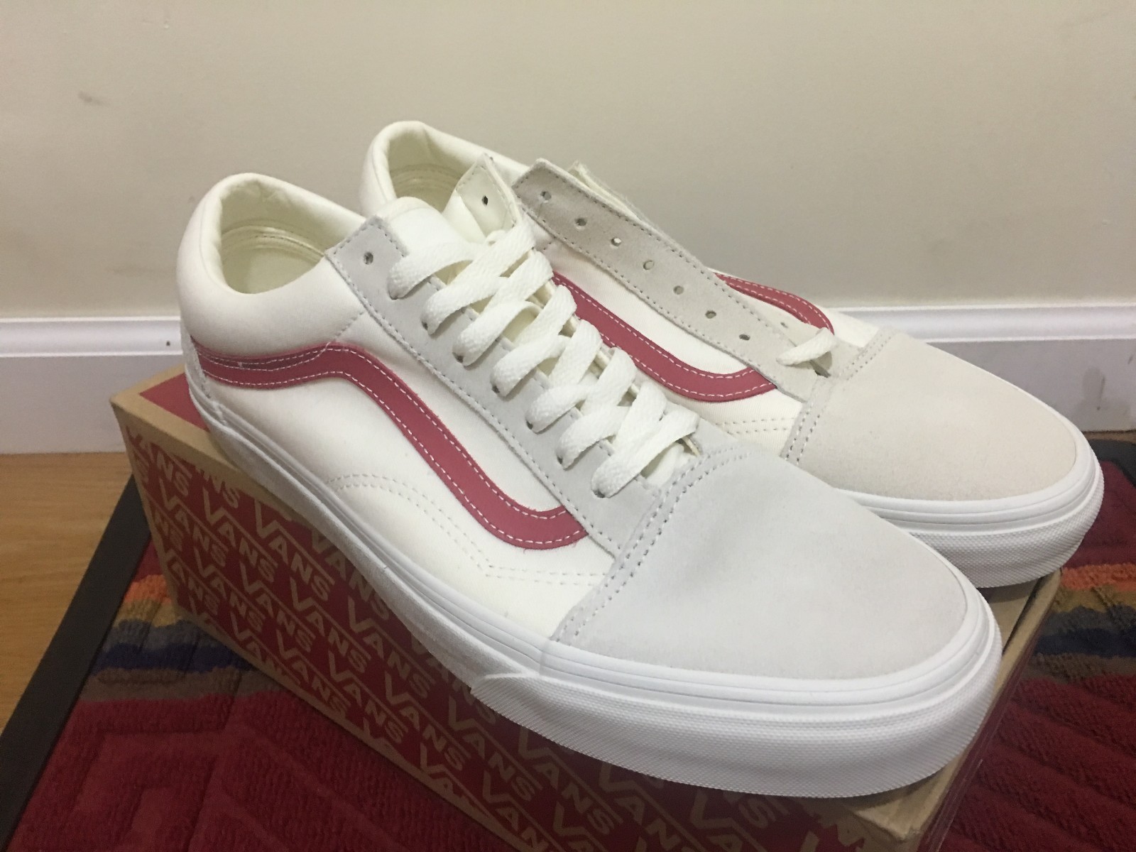 cream red vans