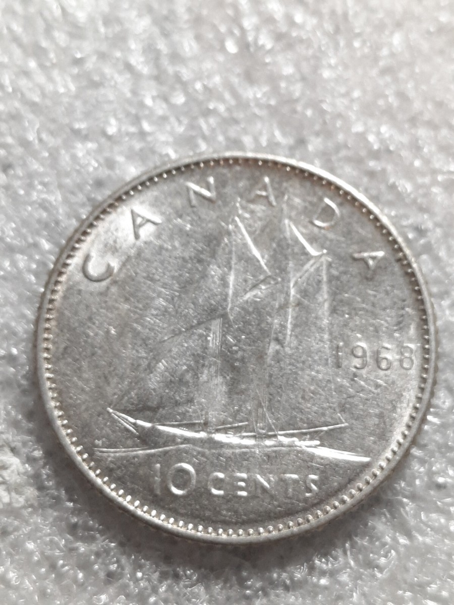 Error 1968 Canada 🇨🇦 10c Silver Dime Doubling Nose Forehead See