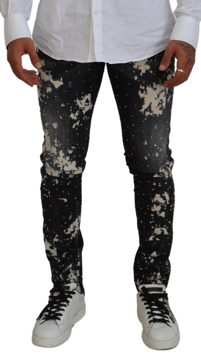 DSQUARED2 Jeans Black Washed White Color Splash Casual Denim DSQUARED2 Jeans Black Washed White Color Splash Casual Denim