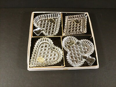 VTG Czech Cut Crystal Bohemia Glass Poker Playing Card Suit Trinket Ash Trays