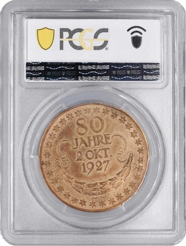 Weimar Republic bronze medal 1927, PCGS SP63, "80th Ann. of Paul von Hindenburg" - Picture 2 of 2