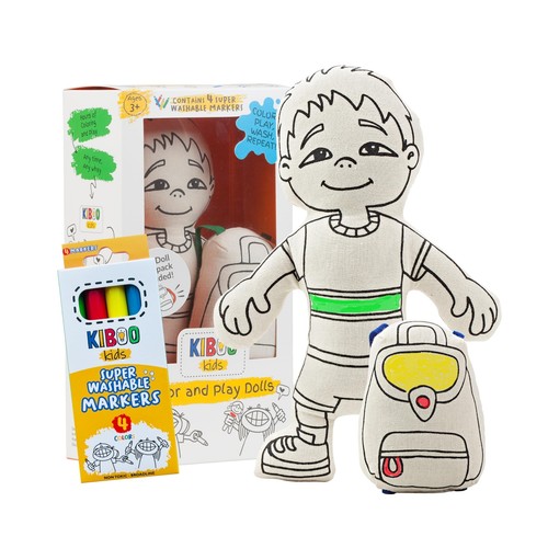 Color Your Doll - Boy Doll with Pocket & Backpack - Washable Markers Included...