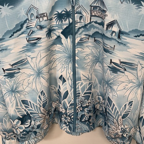 Vintage Jacket Woman Large Blue Oriental Print Full Zip Lightweight Pockets - Picture 3 of 12