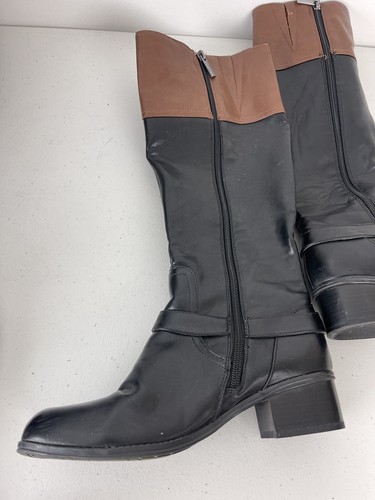 Bandolino Womens Size 6.5M Black Brown Leather Buckle Knee High Fashion Boots - Picture 10 of 10