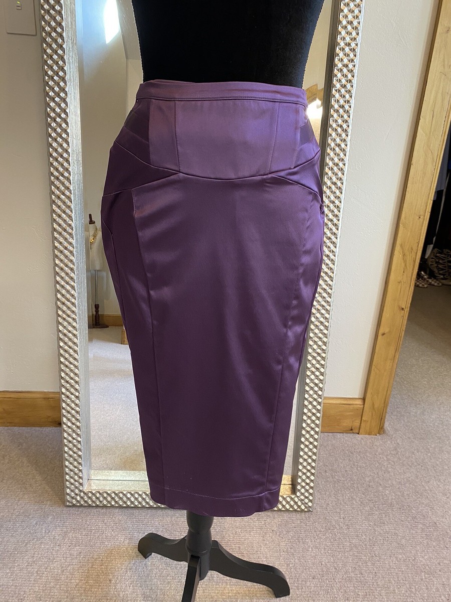Just Cavalli Purple Satin Knee Length Pencil Skirt Size 38, US 0/2
