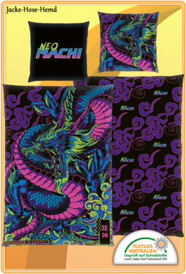 Bettwäsche Neomachi Japan Drachen NEON Drache Gr. 135x200 cm NEU