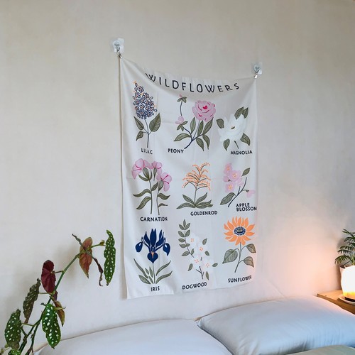 Wildflowers Floral Botanical Tapestry Wall Hanging Flower Throw Home Dorm Decor - Picture 4 of 10