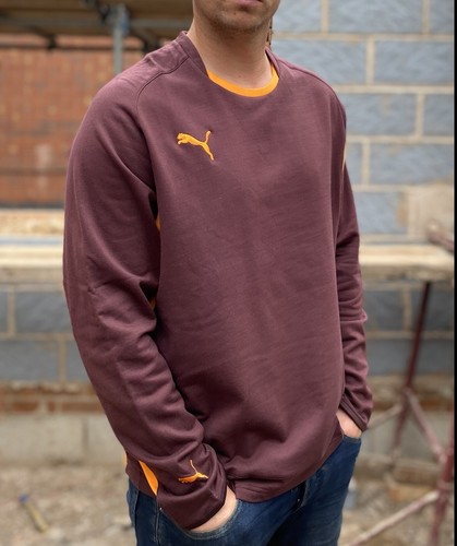 Puma Brown Jumper Men's XXL Retro Sweater Sweatshirt Embroidered Orange Logo - Picture 2 of 3
