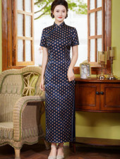 Retro Chinese cheongsam polka dot long Qipao Wedding Party Floral Dress