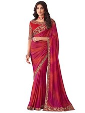 Women's Embroidery Lace Sequence Chiffon Saree With Unstitched Blouse Piece