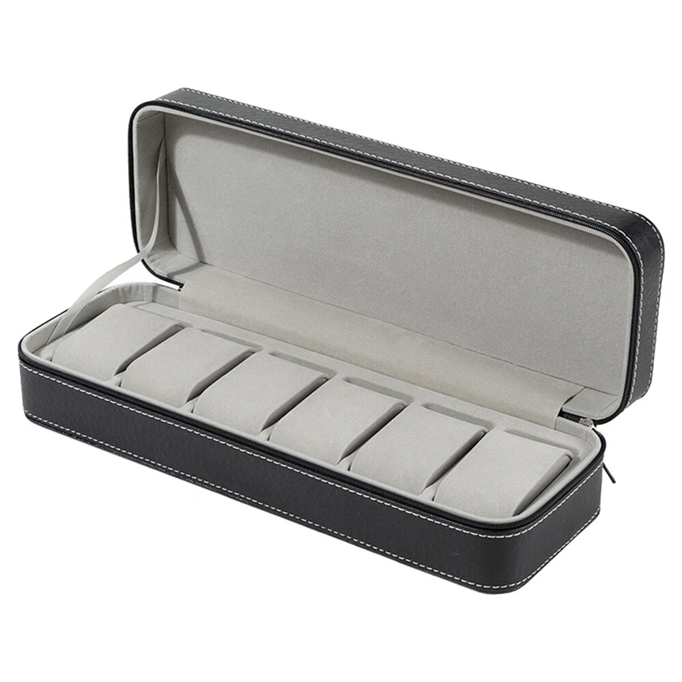 Tragbare 6 Fächern Uhrenbox Reise-Reißverschluss Sammleruhr Aufbewahrungsbox - Bild 3 von 4