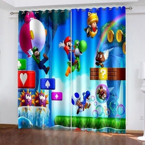 Kids Super Mario 3D Curtains Thick Blackout Curtain Thermal Ring Top Eyelet Gift - Picture 29 of 42