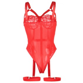 Sexy Women Lace Lingerie Babydoll Bodysuit Sleepwear Underwear with Garters Sets