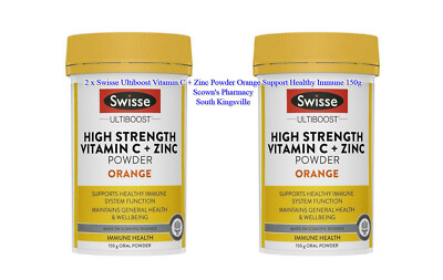 2 x Swisse Ultiboost Vitamin C + Zinc Powder Orange Support Healthy Immune 150g