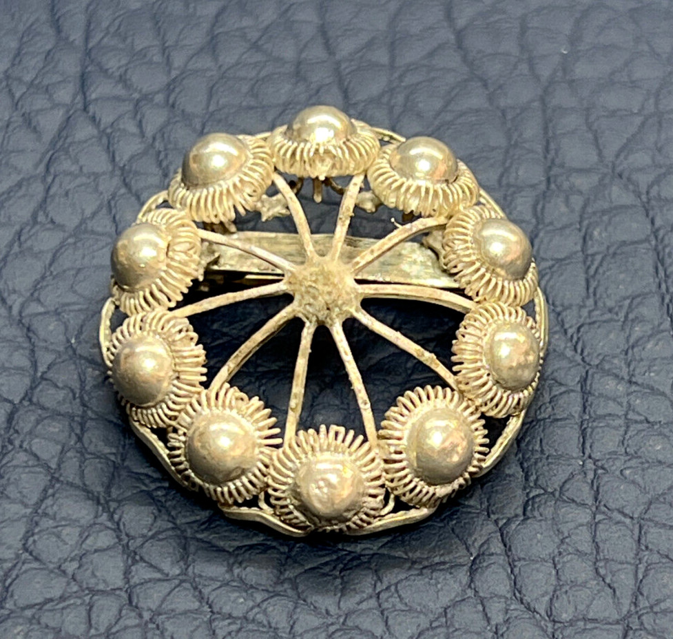 Antique Austrian 800 Solid Silver Round Brooch Fi… - image 1
