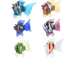 HDCRYSTALGIFTS Miniature Hand Blown Tropical Fish Figurine Multi-Colors Art Glas