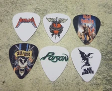 One set of 6 Rock band Single Sided Picture Guitar Picks (SERIES 1)