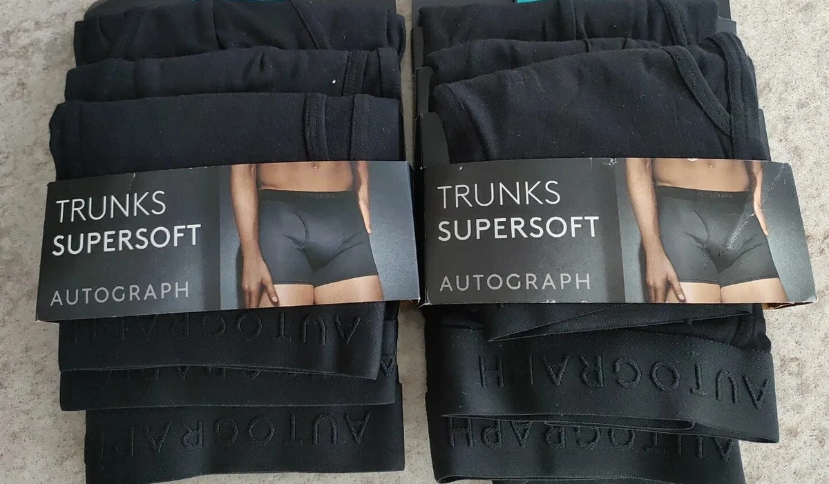 6 pairs M S AUTOGRAPH Supersoft BLACK TRUNKS. 2 x 3 PACK. SIZE Large L . Boxers