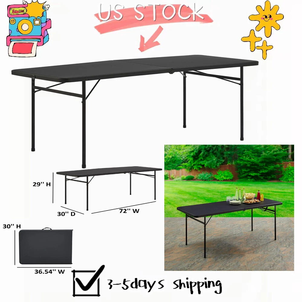 Home Mainstays 6 Foot Bi Fold Plastic Folding Table Black USA