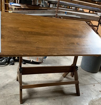 Antique Hamilton Cranking Drafting Table Industrial Desk Red Oak