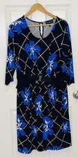 LANE BRYANT Black Blue Floral Stretch 3/4 Sleeve Jersey Knit Dress Size 14/16