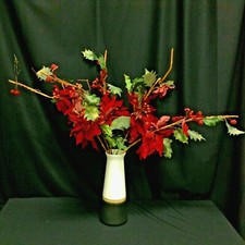 5 Poinsettia floral Picks Stems Red Christmas Holidays Berries Glitter flower 31