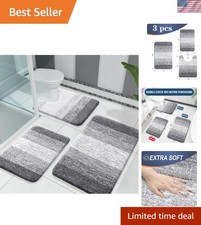 Bathroom Rugs Sets 3 Piece Absorbent Microfiber Bath Mats Non Slip Plush Grey