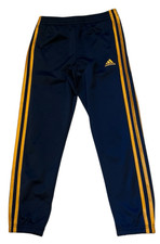 adidas Pant Boys 7 Navy Jogger Gold 3 Stripe Embroidered Logo Pockets Athletic
